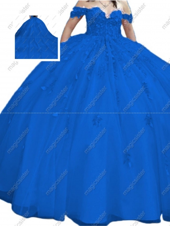 Factory Wholesale Glitter Floral Appliques Quinceanera Dress