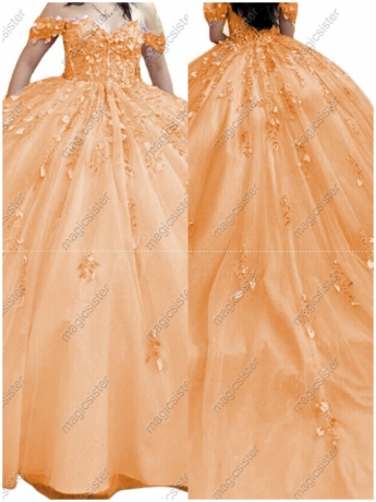Factory Wholesale Glitter Floral Appliques Quinceanera Dress
