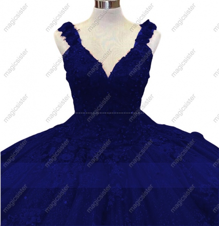 Evening Dress V neck Gorgeous Ball Gown Quinceanera Tulle Flowers Beading Robes Sleeveless Sweet Wedding