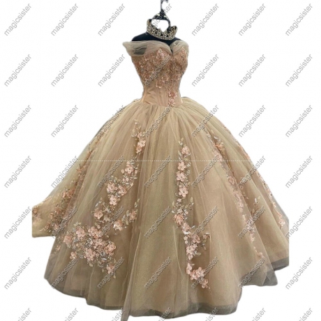 Factory wholesale quinceanera dress 3D flower off-shoulder sweet dress