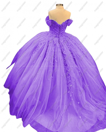 Luxury Glitter Floral Appliques Quinceanera Dress