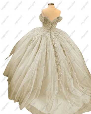 Luxury Glitter Floral Appliques Quinceanera Dress