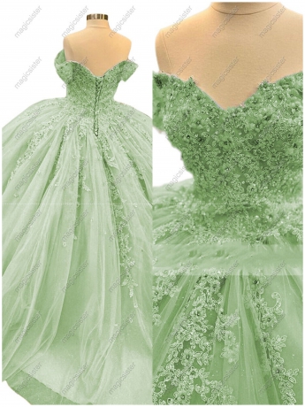 Luxury Glitter Floral Appliques Quinceanera Dress