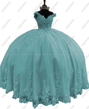 Off Shoulder Ball Gown Quinceanera Dresses With Flowers Prom Gowns Tulle Lace Corset For Sweet