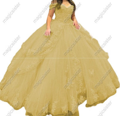Off The Shoulder Ruffles Quinceanera Dresses Ball Gown Appliques Lace Sweet