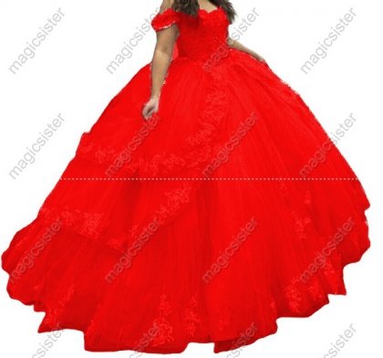 Off The Shoulder Ruffles Quinceanera Dresses Ball Gown Appliques Lace Sweet