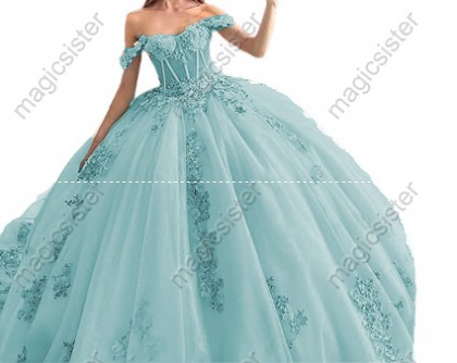 Off The Shoulder Tulle Quinceanera Dresses Ball Gown 3D Flower Lace Applique Corset