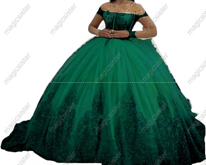 Emerald Green Factory Wholesale Fashionable Sequins Quinceanera Dress