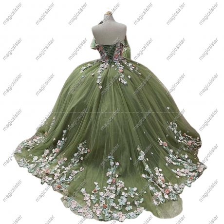 Sage Factory wholesale 3D flower backless quinceanera dress