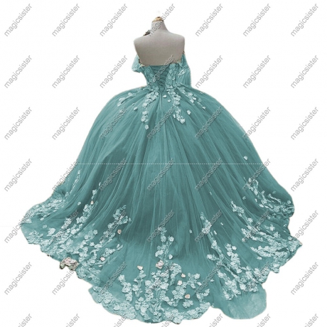 Factory wholesale 3D flower backless quinceanera dress