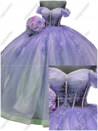 Luxury Glitter Floral Appliques Quinceanera Dress