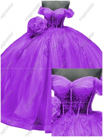 Luxury Glitter Floral Appliques Quinceanera Dress