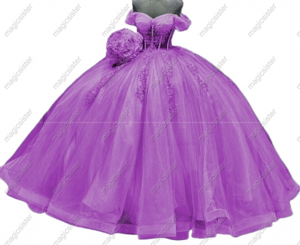 Luxury Glitter Floral Appliques Quinceanera Dress