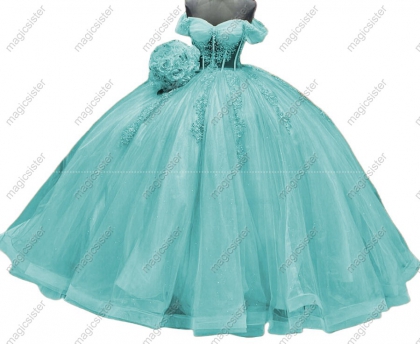Luxury Glitter Floral Appliques Quinceanera Dress