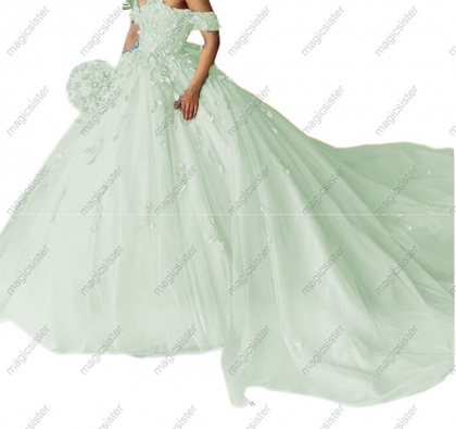 Factory Wholesale Glitter Floral Appliques Quinceanera Dress