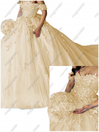 Factory Wholesale Glitter Floral Appliques Quinceanera Dress