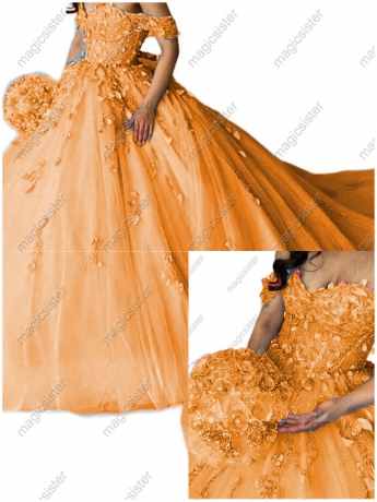 Factory Wholesale Glitter Floral Appliques Quinceanera Dress