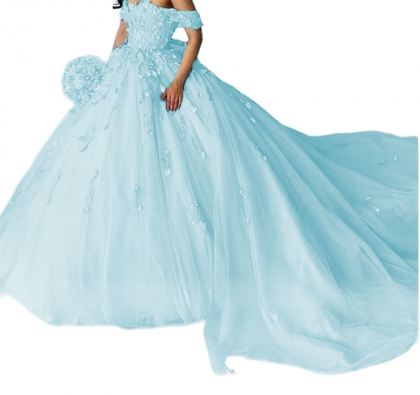 Factory Wholesale Glitter Floral Appliques Quinceanera Dress