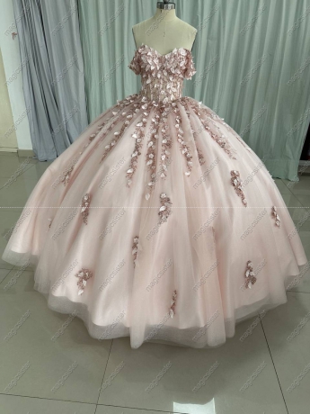 Instock Factory Glitter Fabric and 3D Flowers Quinceanera Dress