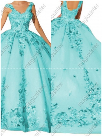 Instock Factory Multicolor Embroidered Floral Quinceanera Dress