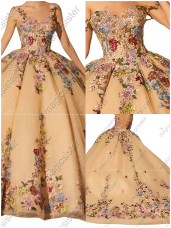 Instock Factory Multicolor Embroidered Floral Quinceanera Dress