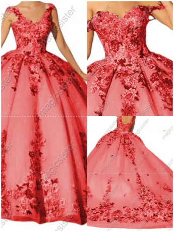 Instock Factory Multicolor Embroidered Floral Quinceanera Dress
