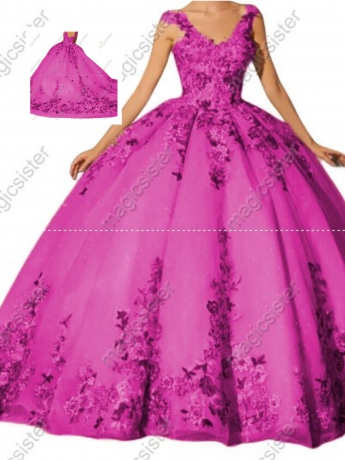 Instock Factory Multicolor Embroidered Floral Quinceanera Dress