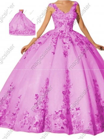 Instock Factory Multicolor Embroidered Floral Quinceanera Dress