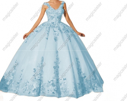 Instock Factory Multicolor Embroidered Floral Quinceanera Dress