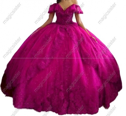 Luxury Glitter Floral Appliques Quinceanera Dress