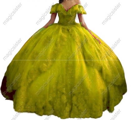 Luxury Glitter Floral Appliques Quinceanera Dress