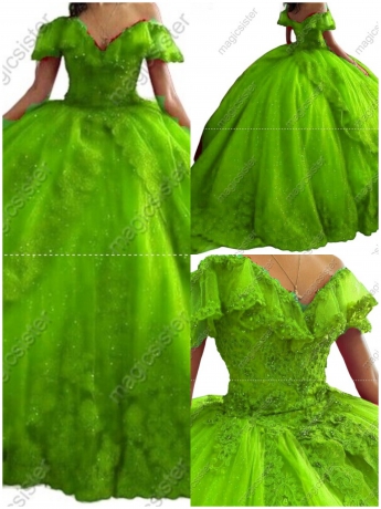 Luxury Glitter Floral Appliques Quinceanera Dress