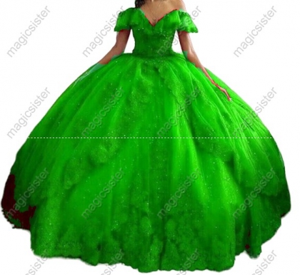 Luxury Glitter Floral Appliques Quinceanera Dress