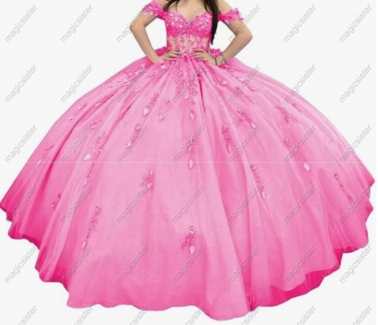 Factory Wholesale Glitter Floral Appliques Quinceanera Dress
