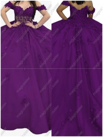Factory Wholesale Glitter Floral Appliques Quinceanera Dress