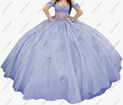 Factory Wholesale Glitter Floral Appliques Quinceanera Dress