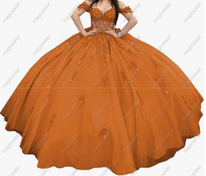 Factory Wholesale Glitter Floral Appliques Quinceanera Dress