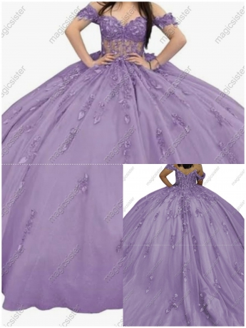 Factory Wholesale Glitter Floral Appliques Quinceanera Dress