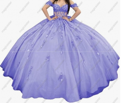 Factory Wholesale Glitter Floral Appliques Quinceanera Dress
