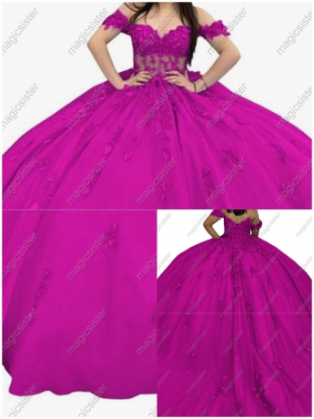 Factory Wholesale Glitter Floral Appliques Quinceanera Dress