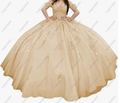 Factory Wholesale Glitter Floral Appliques Quinceanera Dress
