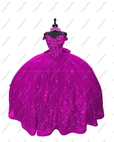 Luxury Factory Wholesale Glitter 3D Flower Quinceanera Dress