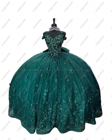 Luxury Factory Wholesale Glitter 3D Flower Quinceanera Dress