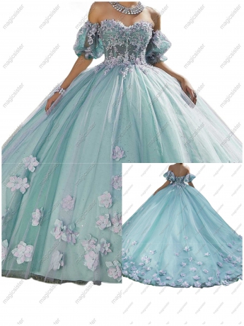 Factory Wholesale Elegant 3D Flower Quinceanera Dress