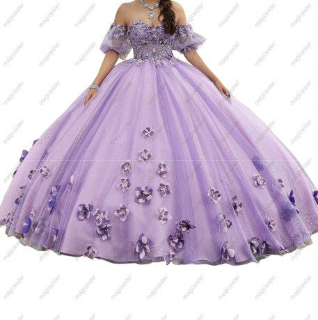 Factory Wholesale Elegant 3D Flower Quinceanera Dress