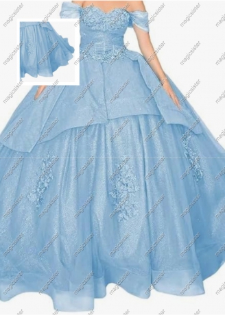 Factory wholesale Instock Glitter 3D Floral Appliques Quinceanera Dress