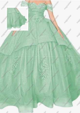 Factory wholesale Instock Glitter 3D Floral Appliques Quinceanera Dress