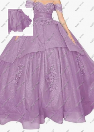 Factory wholesale Instock Glitter 3D Floral Appliques Quinceanera Dress