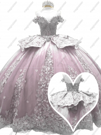 Factory Wholesale 3D Pearls Embroidered Floral Quinceanera Dress
