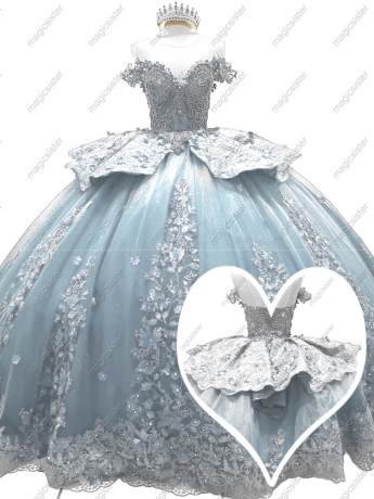 Factory Wholesale 3D Pearls Embroidered Floral Quinceanera Dress